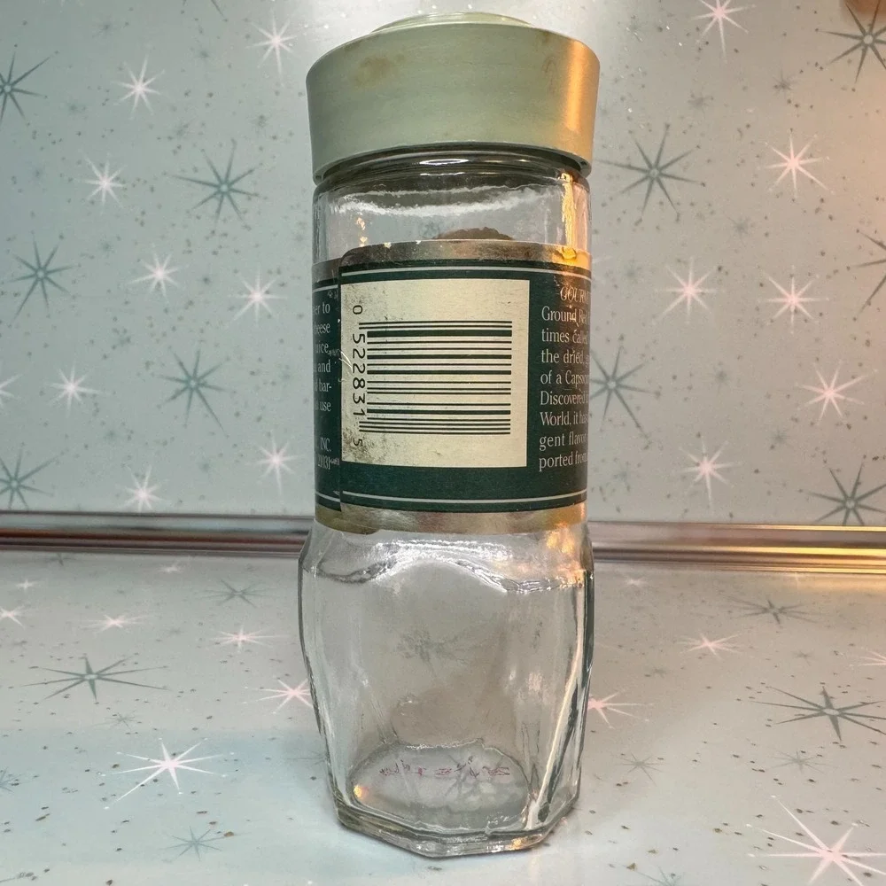 Vintage McCormick Cayenne Red Pepper Jar Green Lid and Label Glass Spice Bottle